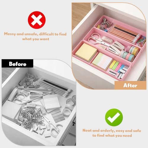 Teling 4 Pcs Pink Plastic Desk Drawer Organizer Pen Tray Shallow