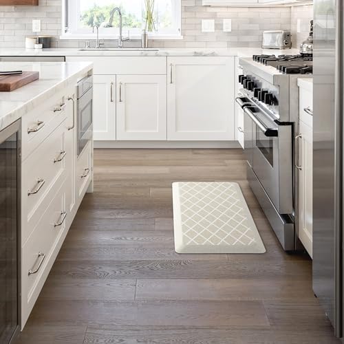 MARTHA STEWART Miles Modern Diamond Anti-Fatigue Air-Infused Kitchen Mat, Beige, 19.6"x39"