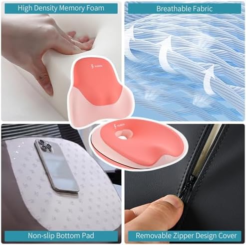 FLORICH Seat Cushion Lumbar Support Pillow for Office Chair, Car Lower Back Support, Ergonomic Desk Chair Pillow for Butt and Back Support of Memory Foam Seat Pad(Blue Pink)
