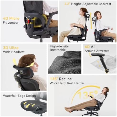 SIHOO B300 Pro Ergonomic Office Chair with Footrest, 4D Lumbar Support