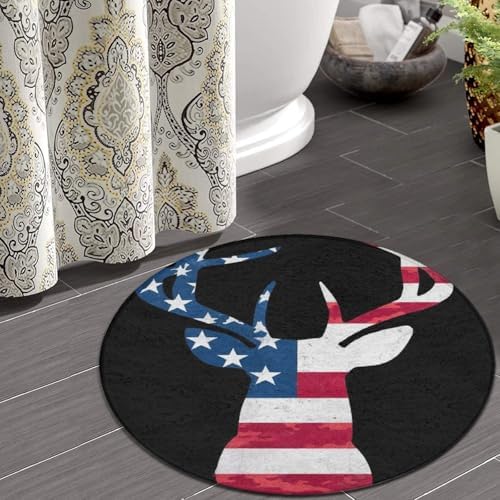 Circular Rugs Large Modern Round Area Rug Fashion Decor Mat for Home Office Camo Deer Hunting Camouflage USA Flag