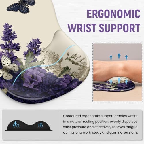 Ergonomic Mouse Pad with Wrist Rest, Gel Wrist Support, Lilac
