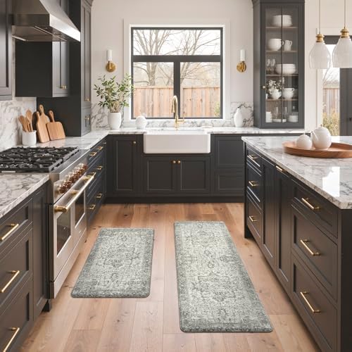 GENIMO Anti Fatigue Kitchen Mats for Floor 2PCS, Standing Rugs,Gray