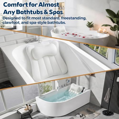 Bath Pillow for Tub,Large Bathtub Pillow with Raised Headrest and Full Back Support,Thick Cushioned Tub Pillow for Soaking Tub,Hot Tub and Spa,White