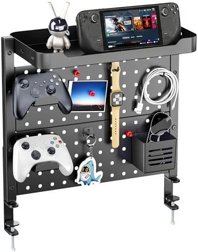 ARES WING Desk Clamp On Pegboard with 16 inches Organizer Shelf, Black