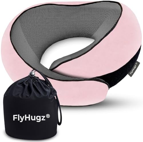 FlyHugz® Neck Travel Pillow Memory Foam Neck Pillow, Pink