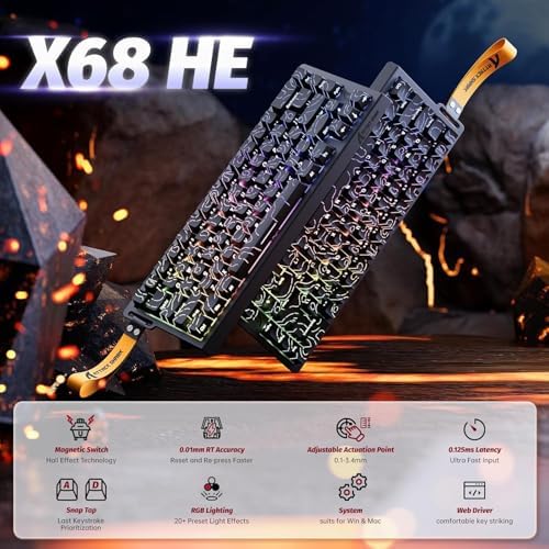 ATTACK SHARK X68HE 60% Wired RT 8K Keyboard+Wireless R1 Mouse-Black Contour