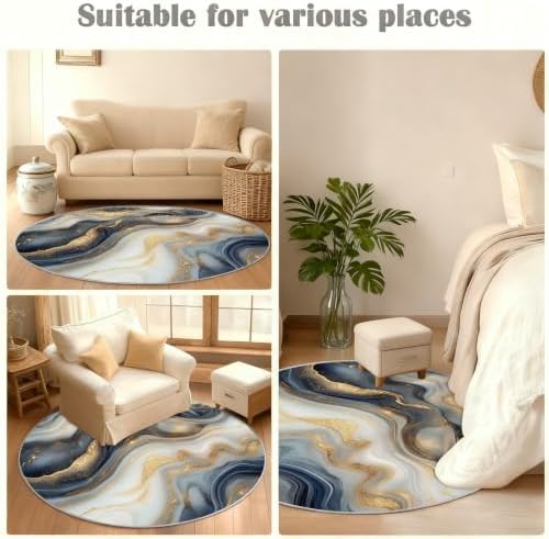 Marble Round Rug - 8ft Washable Abstract Marble Round Area Rug for Living Room, Modern Luxury Circle Rugs Soft Non-Slip Carpet for Bedroom Dining Table Coffee Table Decor Mat