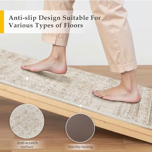 Anti Fatigue Beige Vintage Non-Slip Kitchen Mat 2 Piece