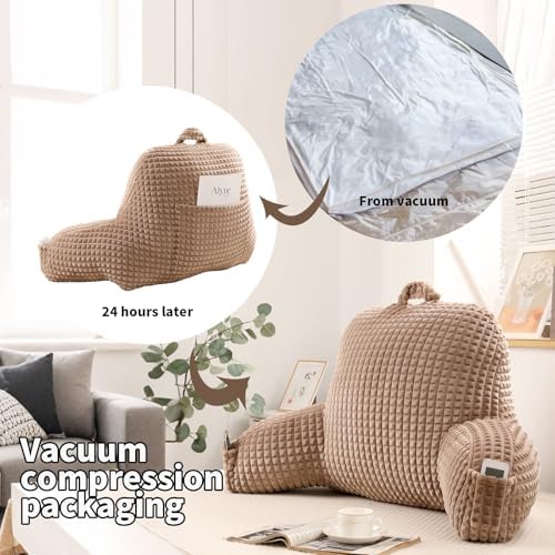Reading Pillow with Arms for Sitting in Bed,Backrest,Khaki Flannel,M