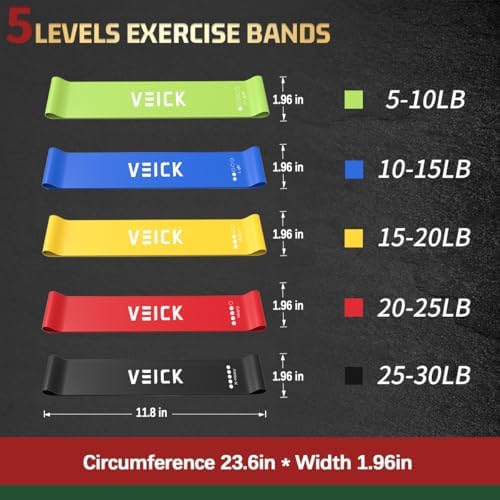 VEICK 5-Level Resistance Loop Bands Set for Strength Training & Pilates