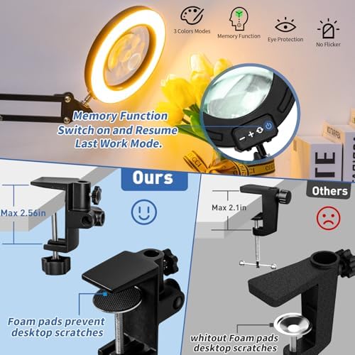 HITTI 30X & 12X Ultra Long Magnifying Glass with Light and Clamp