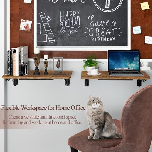 TEAMIX Wall Mounted Folding Table, Floating Desk for Small Spaces, Rustic