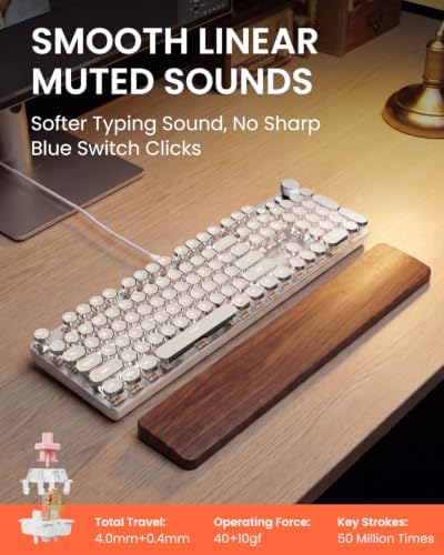 Wired Typewriter Mechanical Keyboard, Retro Punk Keyboard with Media Knob