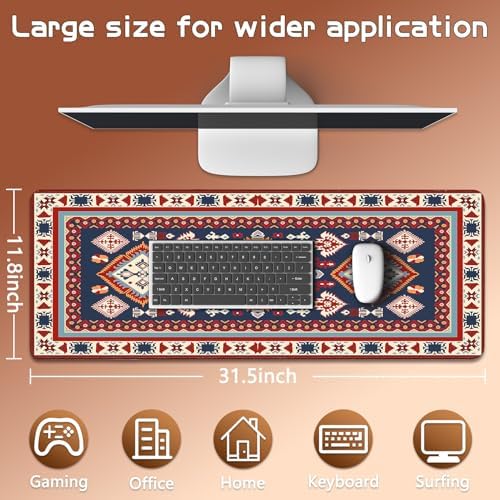 Persian Rug Mouse Pad - Desk Mat for Keyboard and Mouse - Large Mouse Pads for Desk, Gaming Mousepad with Non-Slip Base, Retro Desk Mat (31.5" X 11.8") Rug - Dupatta