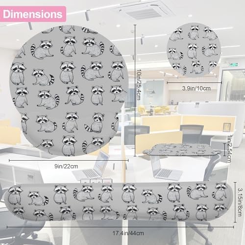 Cute Raccoon Ergonomic Wrist Support Keyboard Mouse Wrist Rest Set, Computer Office Comfortable Wrist Rest for Mouse Easy Typing