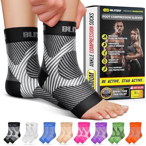 BLITZU Foot Compression Sleeve Plantar Fasciitis Relief Socks Women Ankle Sleeve Support Foot Support for Pain Compression Socks Black XXL