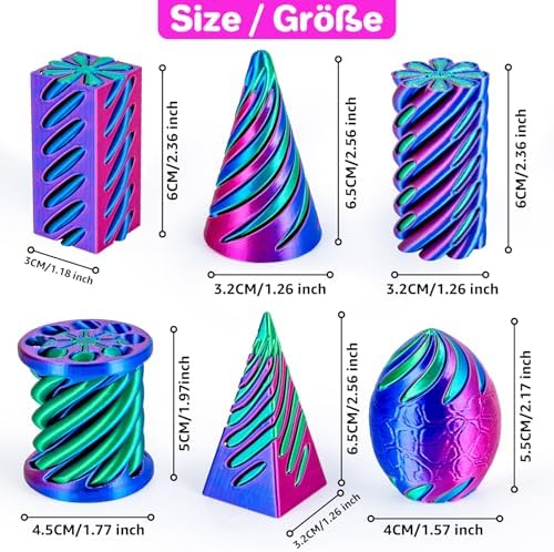 3D Printed Spiral Cone Fidget Toy 6 Pack, Impossible Passthrough