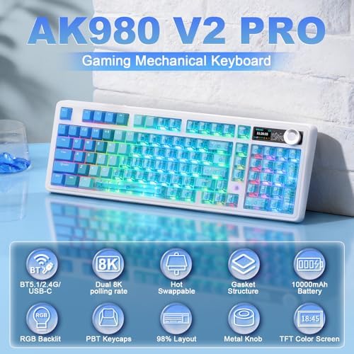 AJAZZ AK980 Pro Dual 8K Wireless Mechanical Keyboard(Blue,Lychee Switch)