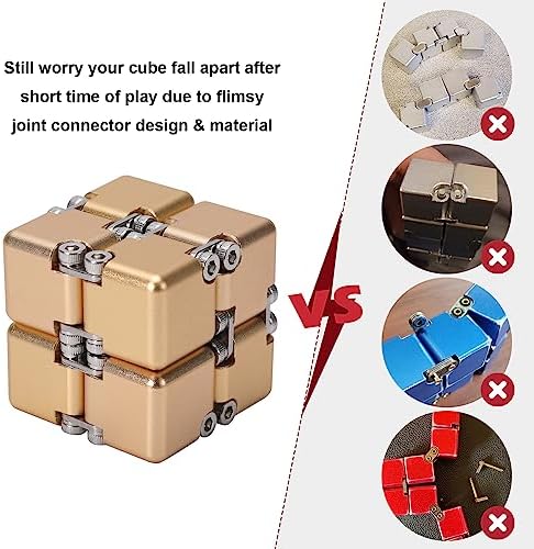 Lifidea Aluminum Alloy Metal Infinity Cube Fidget Cube (6 Colors) Handheld Fidget Toy Desk Toy with Cool Case Infinity Magic Cube Relieve Stress Anxiety ADHD OCD for Kids and Adults (Gold)