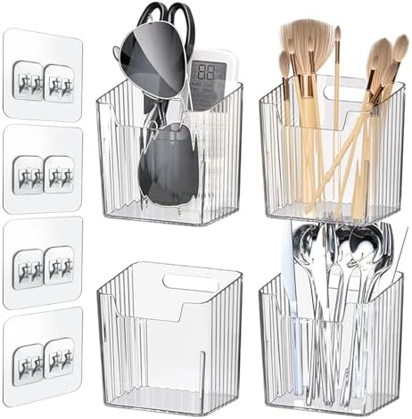 Lae Nuvole Clear Adhesive Wall Organizer Bins, Cabinet Door Storage, 4 Pack