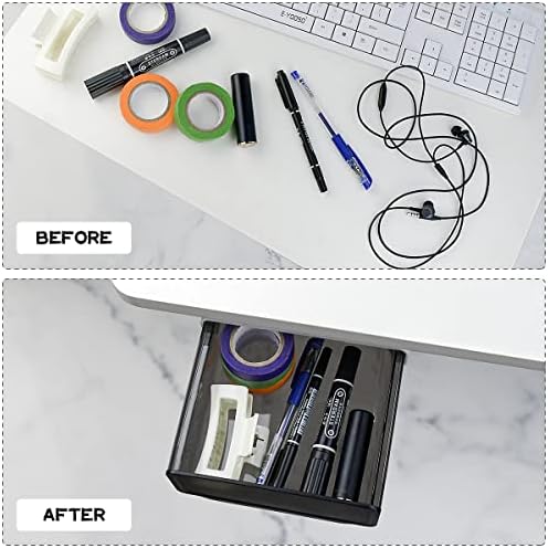 yuntop 1 Pcs Under Desk Drawer, Under Table Hidden Organizer, Plastic Self-adhesive Slide out Under Desk Storage Drawer for Office Dresser Home School Stationery Kitchen (Black)