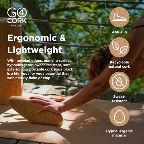 Go4Cork Cork Yoga Block | Non-Toxic, Alternative To Foam Yoga Blocks | Odorless, Soft, Non-Slip, Workout & Exercise | Yogi Gift Accessories | Men & Women | Eco Friendly, Sustainable