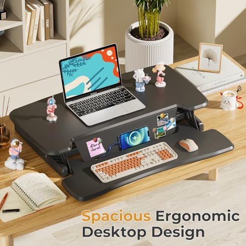 JOY worker Standing Desk Converter, 32" Height Adjustable Desk Riser, Black