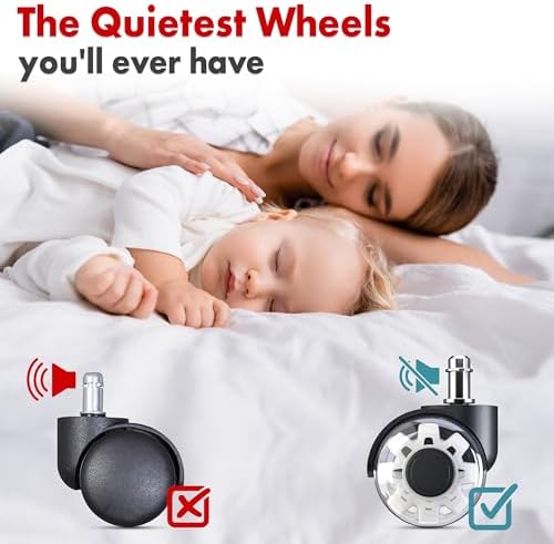 Office Chair Wheels Replacement Set of 5 - Dual 2 Inch Soft Chair Casters for Hardwood Vinyl Tile - Heavy Duty & Safe for All Floors - Universal Fit Most Computer Gaming & Desk Chairs - White