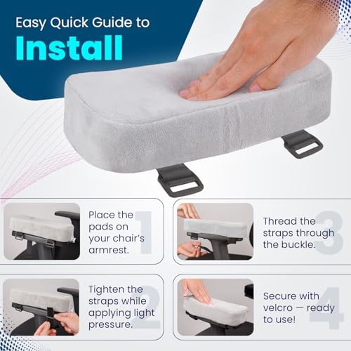 Thick Memory Foam Office Chair Arm Pads - Office Chair Armrest Covers Provide Elbow Cushion and Relieve Pressure - Ergonomic Desk Chair Arm Covers - Gaming, Computer Chair Rest Pads (Set of 2) (Gray)