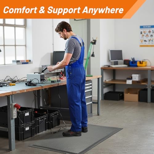 Nisorpa Anti Fatigue Mats Industrial 2' x 6' Ergonomic Standing Mat 15/16" Thick Heavy Duty Commercial Diamond Plate Shop Floor Mat Support for Leg & Back Pain, Grey