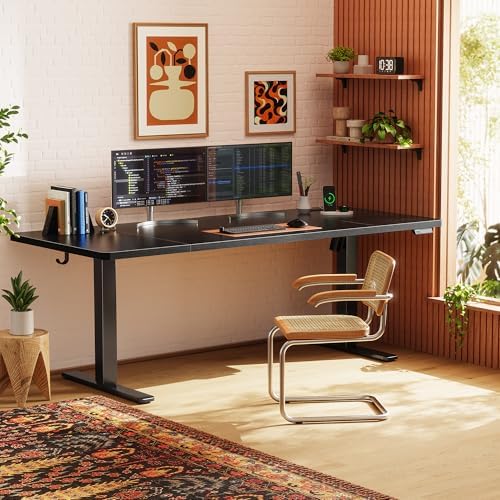 Huuger 71 x 30 Large Electric Standing Desk, Height Adjustable Computer Desk, 29.5" Deep Desktop, Stand up Gaming Office Table with 2 Hooks, 3 Preset Heights, for Home Office, Black