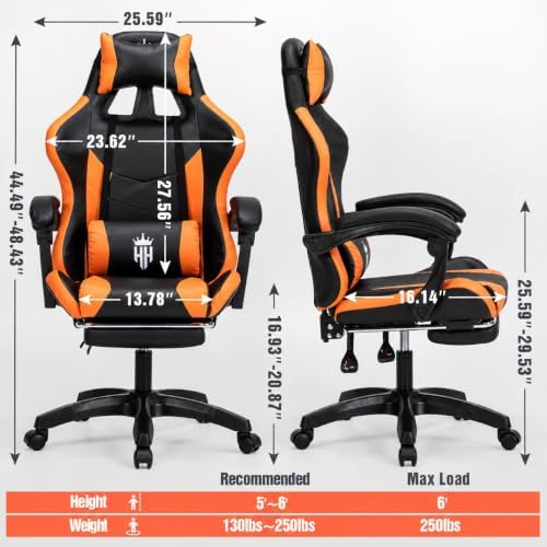 Gaming Chair with Footrest, Computer Chair with Adjustable Headrest