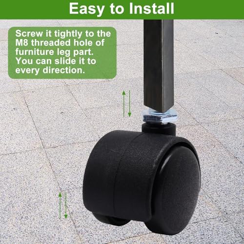 Plastic Caster Wheels 1 Inch, M8 Threaded Swivel Casters Set of 4, Black Nylon Replacement Casters Wheels for Furniture Table Cabinet Office Chair