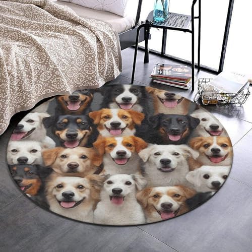Fashion Round Area Rug Large Non Slip Carpet, Puppy Dog Unisex Home Decor Mat
