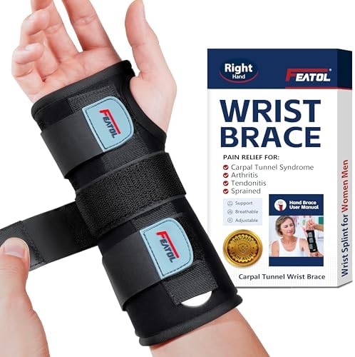 FEATOL Carpal Tunnel Wrist Brace Night Support, Adjustable Right Hand Brace
