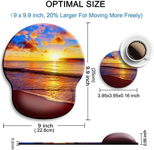 Ergonomic Mouse Pad with Wrist Support Rest,Large Mousepad Gel Wrist Rest, with Coaster Non-Slip & Pain Relief for Computer, Desk, Home&Office-Sunset Beach