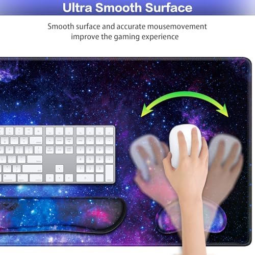 Mouse Pad Galaxy with Wrist Rest, 4-in-1 Large Mousepad Keyboard