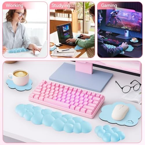 Sushret Cloud Wrist Rest for Computer Keyboard and Mouse Pad Set, Blue