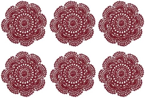 uxcell 6 Pcs Crochet Handmade Placemat Doilies for Table 7.9" Burgundy