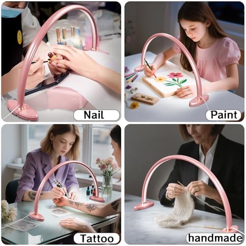 Half Moon Light for Nail Desk, Moon Light Nail Tech, 20 inch Moon Lamp for Nails 3 Color Temperature for Table for Nails/Photograph/Crafts Lighting(Medium Pink)