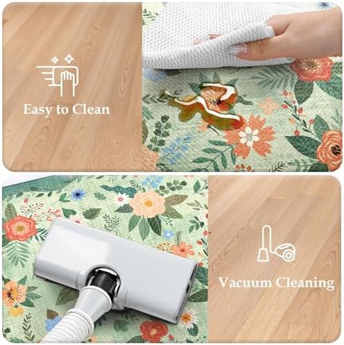 KIMODE Kitchen Mats for Floor Cushioned Anti Fatigue, Green Boho Flower Rug