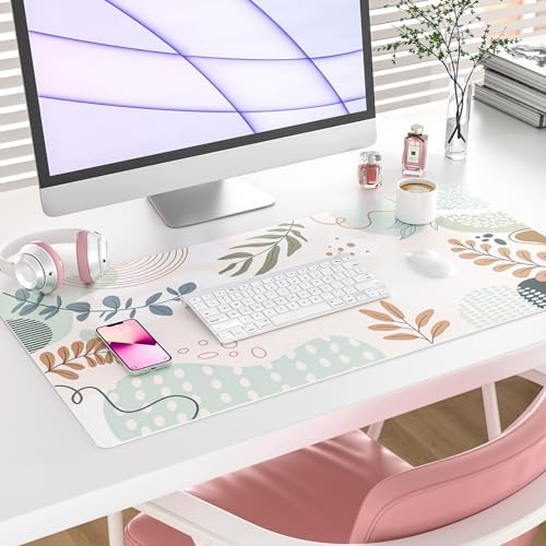 Faux Leather Large Mouse Pad, Office Desk Mat, 31.5"x15.7", Botanical