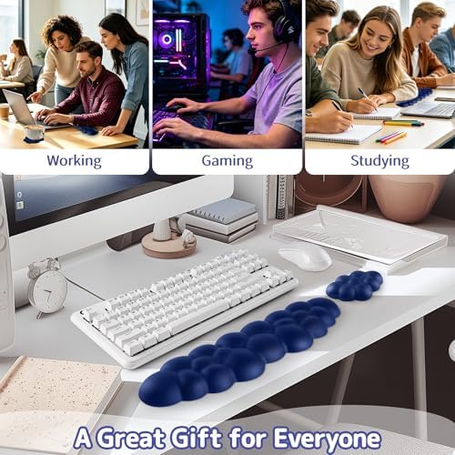 Sushret Cloud Wrist Rest Keyboard, Cloud Keyboard Wrist Pad Set with PU Leather Memory Foam, Cute Arm Rest for Palm Support, PC/Gaming Desk Accessories/Office Setup/Computer Hand Cushion - Dark Blue