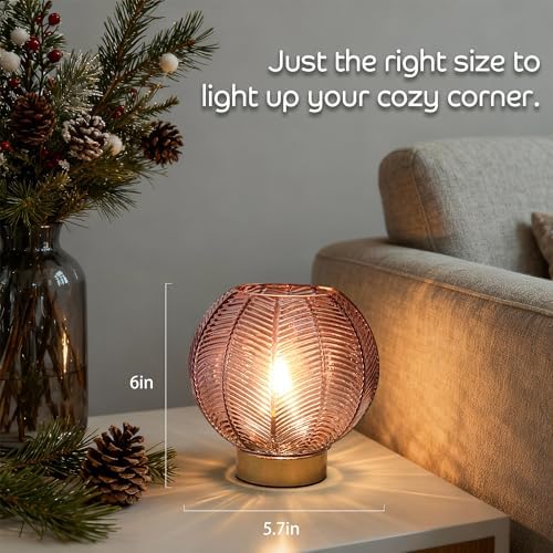 LUSHARBOR Battery Operated Decorative Glass Table Lamp with Timer Red