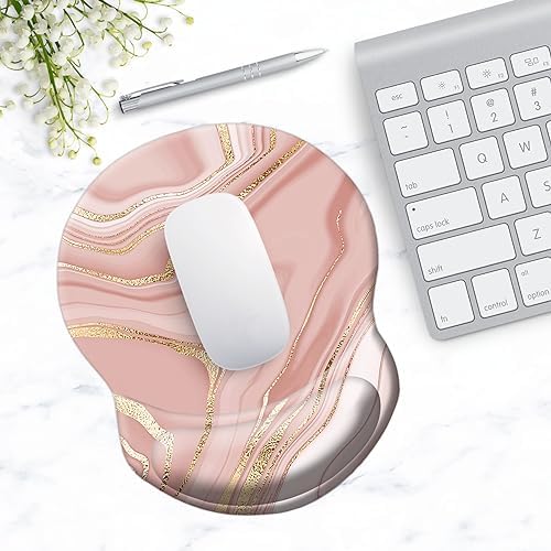 Ergonomic Mouse Pad with Support, Pain Relief Wrist Rest, Non-Slip PU Base for Home Office Working, Studying, Gaming (Pink Marble)