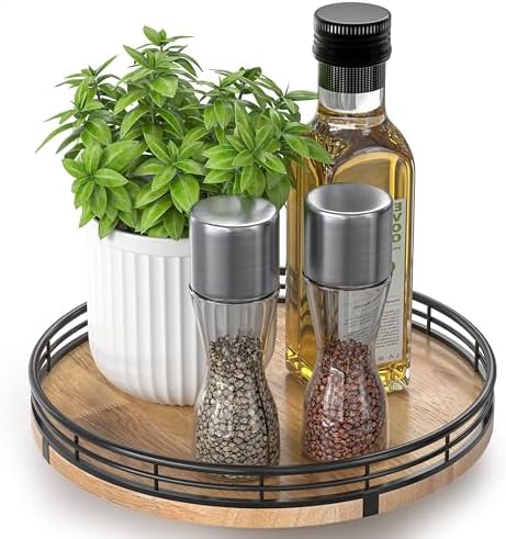 AMH 9-Inch Farmhouse Oak Lazy Susan Cabinet Organizer