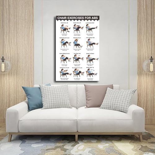 Chair Exercises for Abs Seated Core Workout Chart Adult Fitness Canvas Poster Bedroom Decor Room Decor Unframe 24x36inch