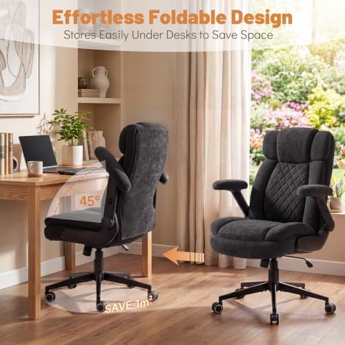 400lbs Executive Office Chair with 5D Flip Armrests, Black Fabric