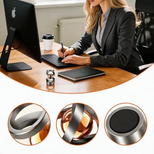 Metal Dynamic Desktop Fidget Toy, Rose Gold Perpetual Motion Inspired Desk Toy, Office Stress Relief Kinetic Spinning Toy for Adults & Teens